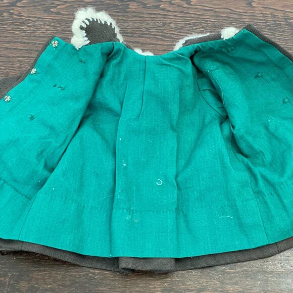 Vintage Doll Coat & Hat Wool(?) Dark Green Pea Coat & hat w/ White Trim READ - Picture 11 of 16